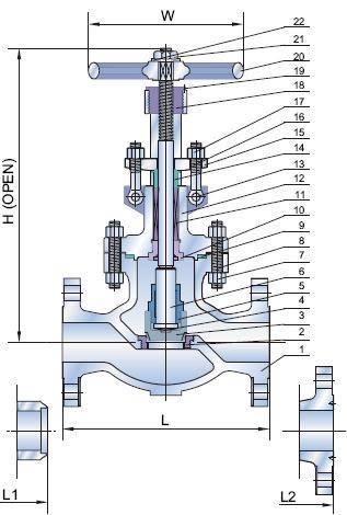 A través de modelo del conducto abertura completa ensanchada de la válvula de globo con ASTM 216 un material 0